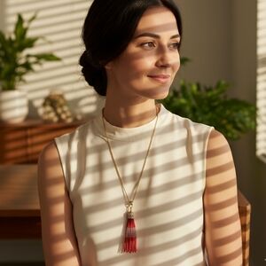 Bella Dot gold and Red Fringe dangle necklace